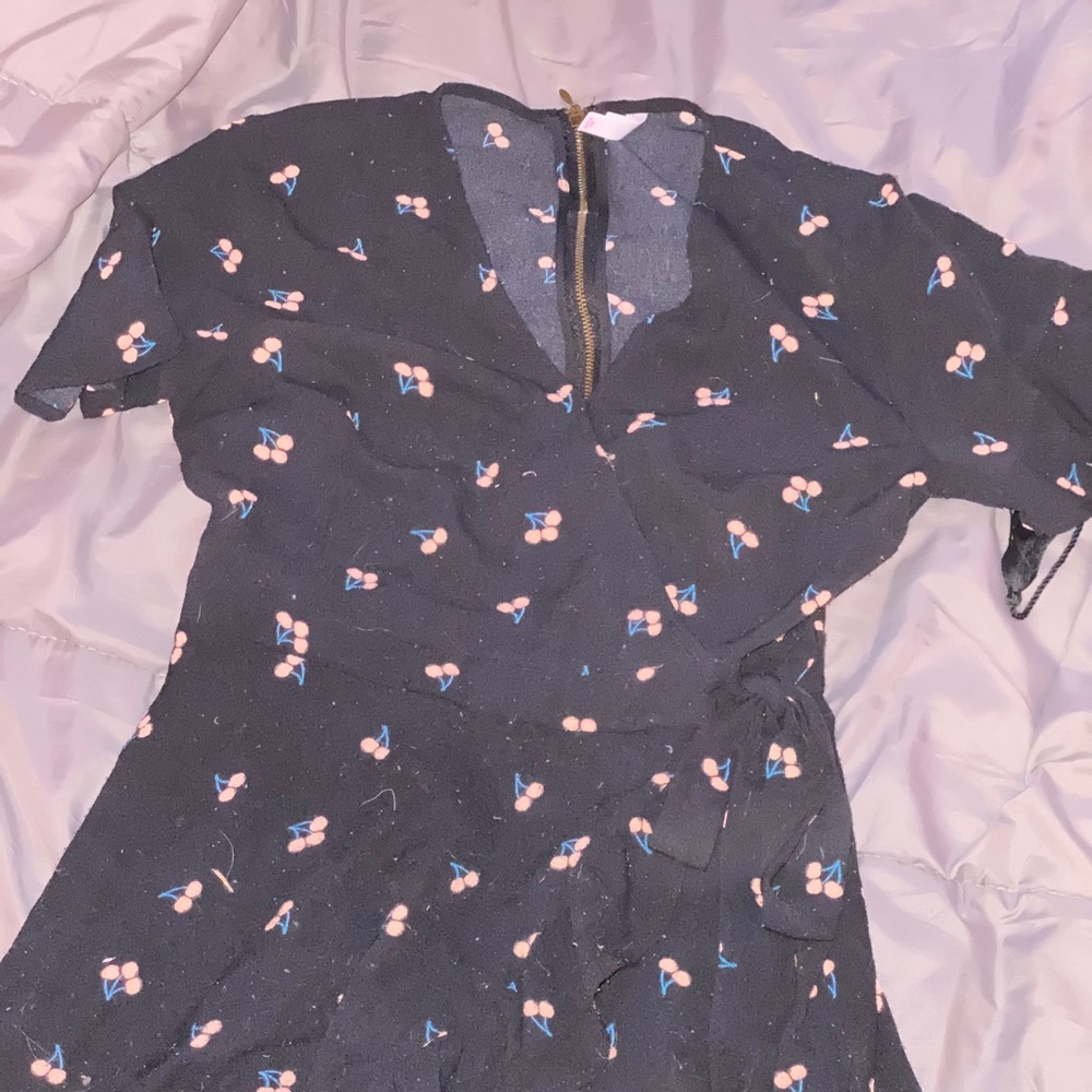 Cherry wrap dress w/ zipper